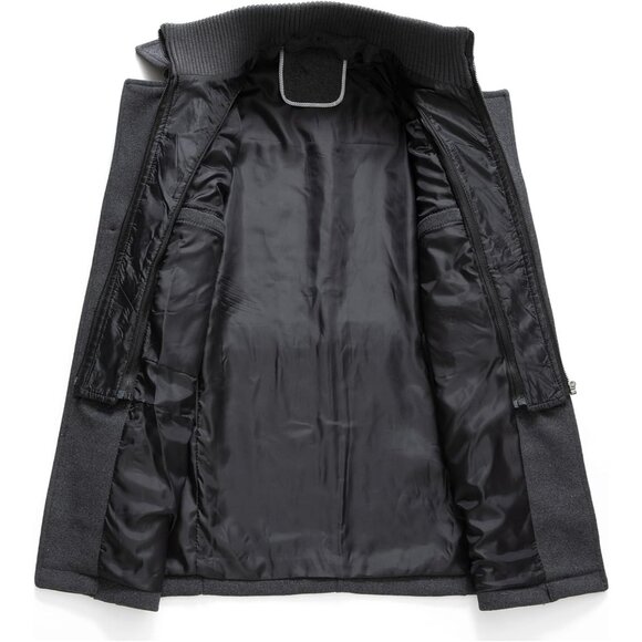 Men's Grey 2 Wool Blend Coat Warm Winter Trench Coat With Detachable Soft Scarf - Picture 4 of 7